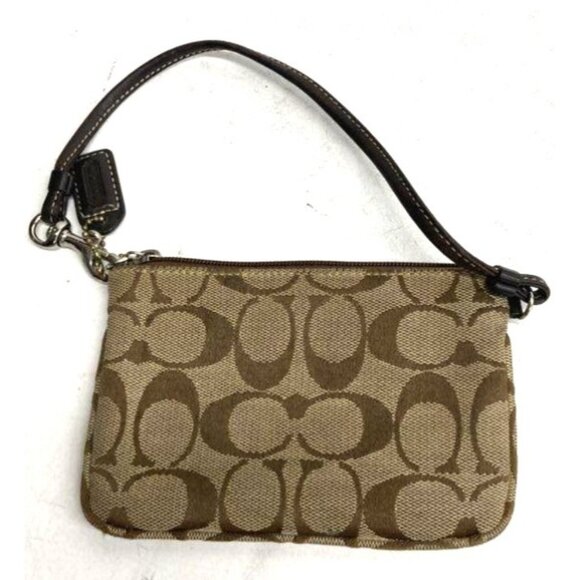 Coach Signature Brown Canvas Wristlet With Leather Trim & Zip Closure - Picture 4 of 4